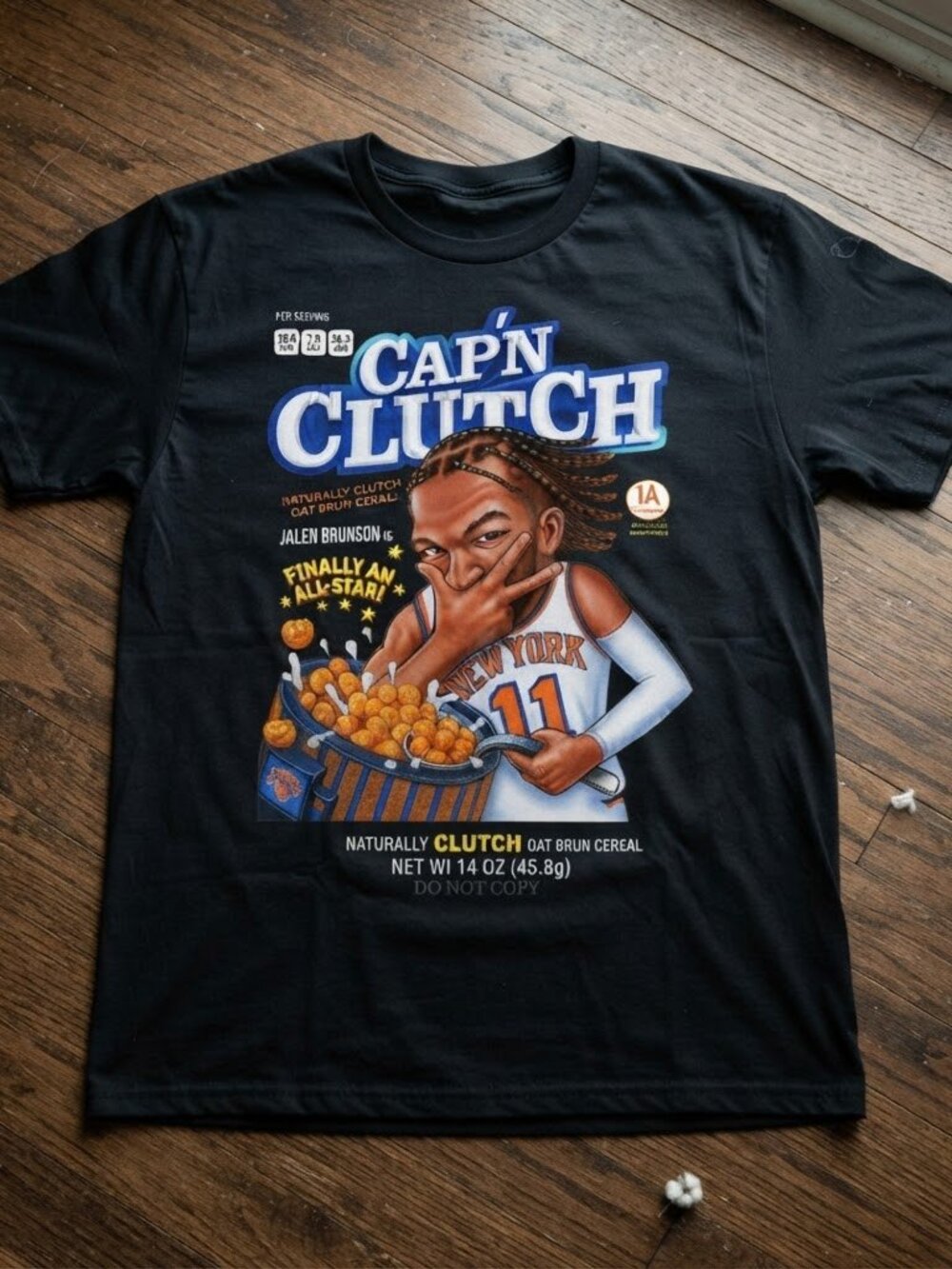 Jalen Brunson Captain Clutch Cereal Box New York Basketball Graphic T-Shirt
